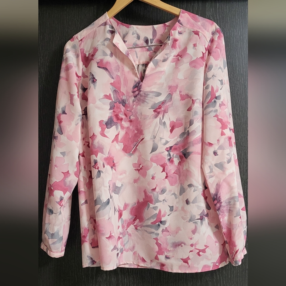 Vintage Pink and Gray Floral Blouse